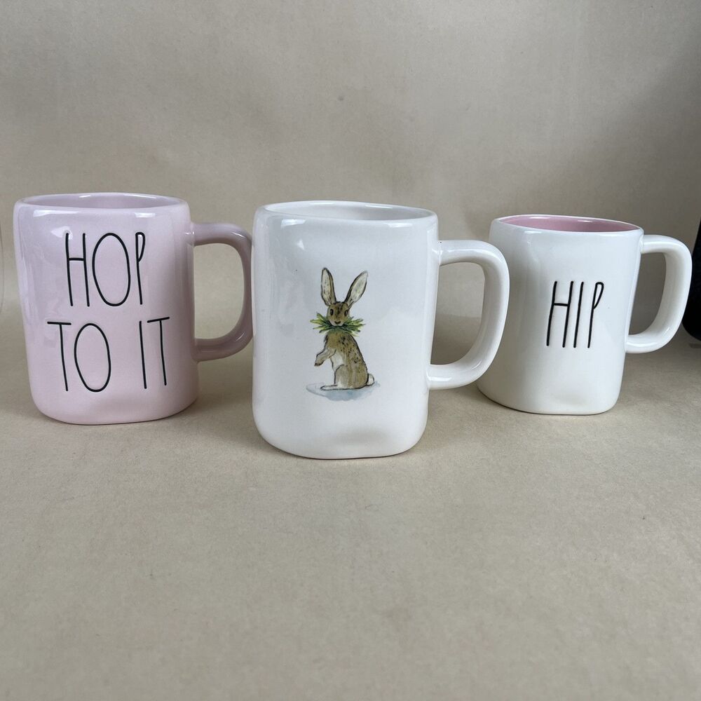 3 RAE DUNN Artisan By Magentaβ EASTER MUGS - BUNNY, βHOP TO ITβ, β HIP HOPβ